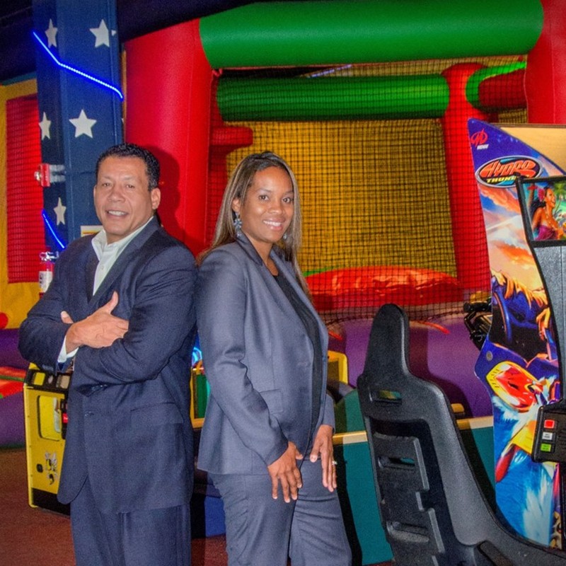 Guanah and Jehan Davis, owners of Bounce City stand in their facility