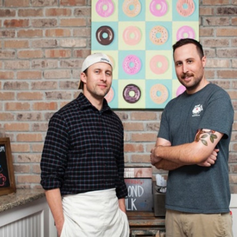 Allen Renquist and Matt Anlyan, Owners of The Donut Inn standing in their shop